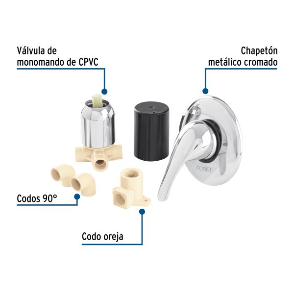 45486 - Kit de instalación monomando para regadera CPVC, 1/2', FOSET