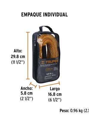 18346 - Cuerda con ganchos para remolque, 27 mm x 4.5 m, Truper