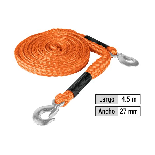 18346 - Cuerda con ganchos para remolque, 27 mm x 4.5 m, Truper