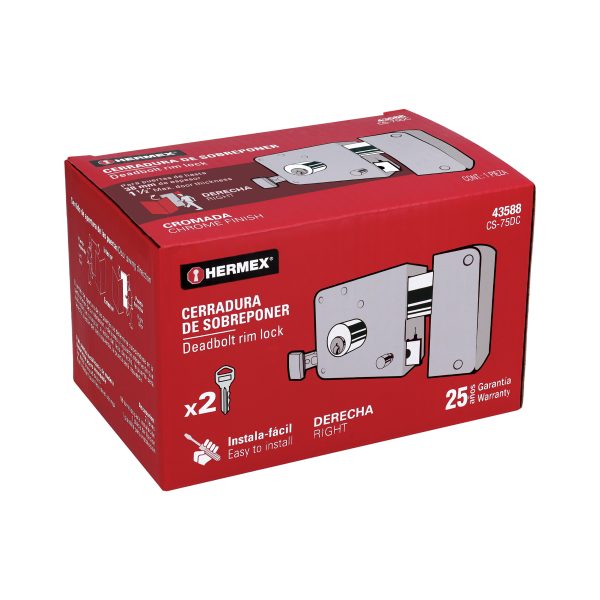 43588 - Cerradura sobreponer der instala-fácil, cromada, tradicional