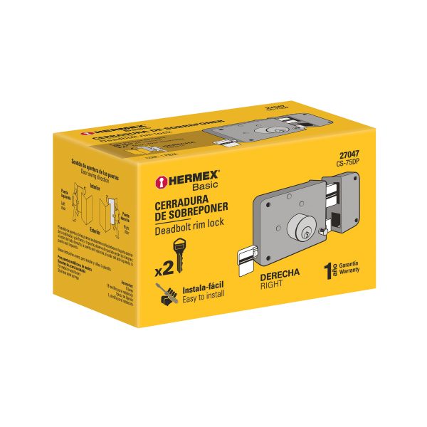 27047 - Cerradura sobreponer der instala-fácil, caja, HERMEX BASIC