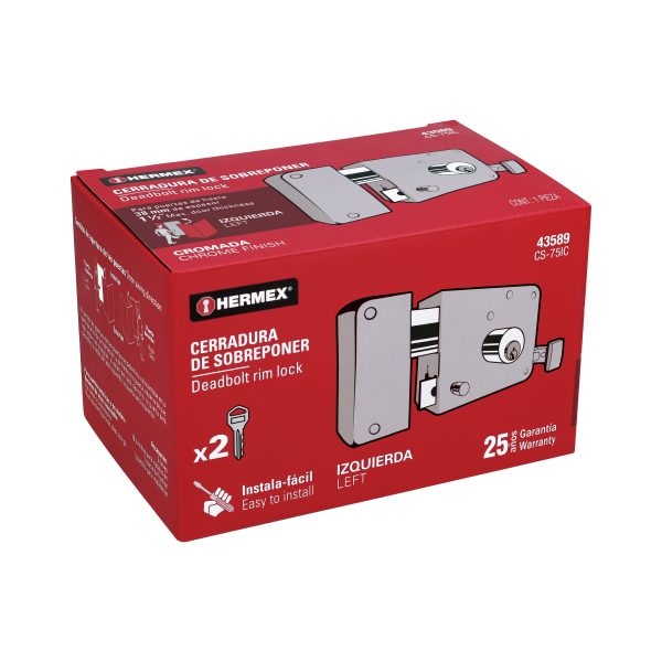 43589 - Cerradura sobreponer izq instala-fácil, cromada, tradicional