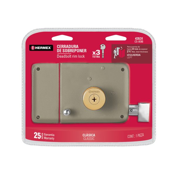 43529 - Cerradura sobreponer derecha clásica, llave tetra, blíster