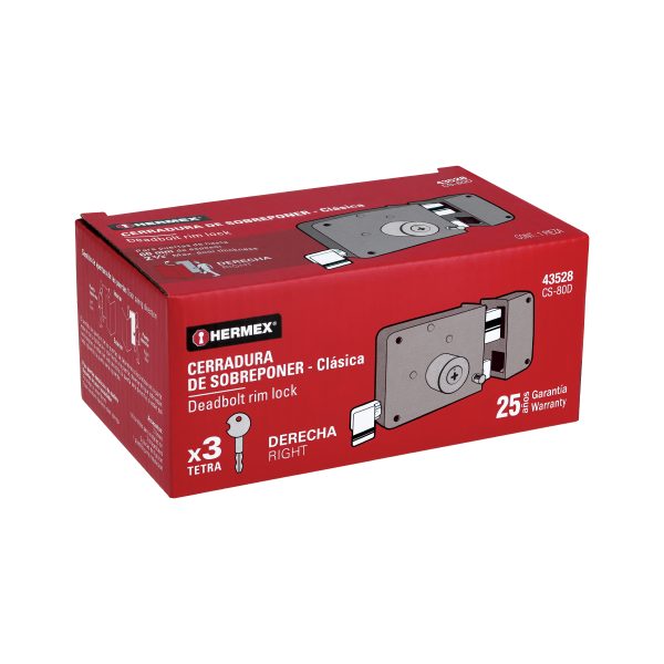 43528 - Cerradura sobreponer derecha clásica, llave tetra, caja