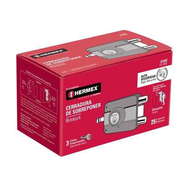 43482 - Cerradura sobreponer der 2 barras clásica, llave tradicional