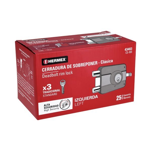 CS-90IE1.jpg 43483 - Cerradura sobreponer izq 2 barras clásica, llave tradicional