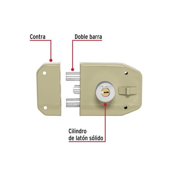 43484 - Cerradura sobreponer 2 barras instalafácil, llave puntos