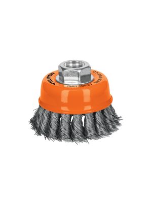 14186 - Carda copa 3' alambre trenzado fino, eje 5/8'-11, Truper