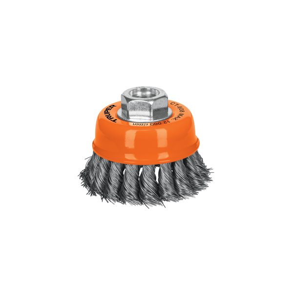 14186 - Carda copa 3' alambre trenzado fino, eje 5/8'-11, Truper