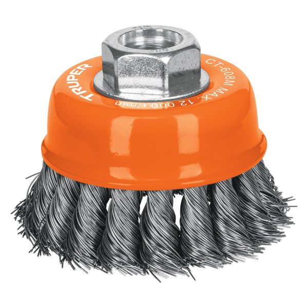 14184 - Carda copa 3' alambre trenzado fino, eje M14, Truper