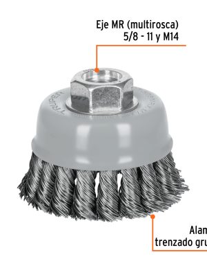 CT-608MRXFC1.jpg 100854 - Carda copa 3' alambre trenzado grueso, Multi-rosca, Truper