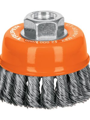 17530 - Carda copa 3' alambre trenzado grueso, eje M14, Truper