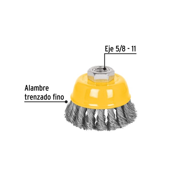 28266 - Carda copa 3' alambre trenzado fino, eje 5/8'-11, Pretul