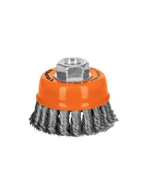 17529 - Carda copa 3' alambre trenzado grueso, eje 5/8'-11, Truper