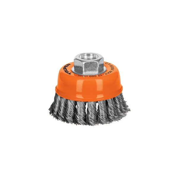17529 - Carda copa 3' alambre trenzado grueso, eje 5/8'-11, Truper