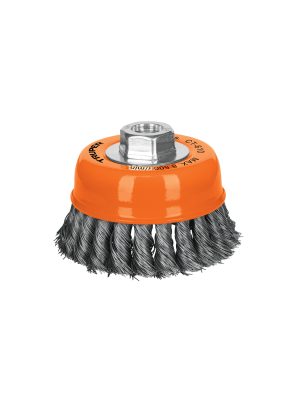 14187 - Carda copa 4' alambre trenzado fino, eje 5/8'-11, Truper