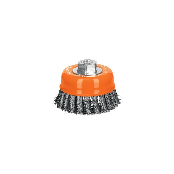 17532 - Carda copa 4' alambre trenzado grueso, eje M14, Truper