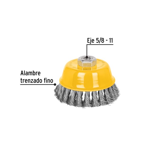 28258 - Carda copa 4' alambre trenzado fino, eje 5/8'-11, Pretul