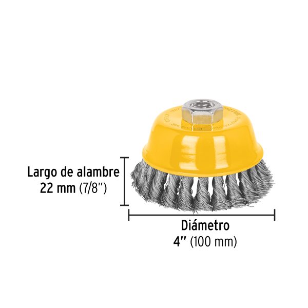 28258 - Carda copa 4' alambre trenzado fino, eje 5/8'-11, Pretul