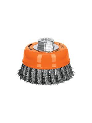 17531 - Carda copa 4' alambre trenzado grueso, eje 5/8'-11, Truper