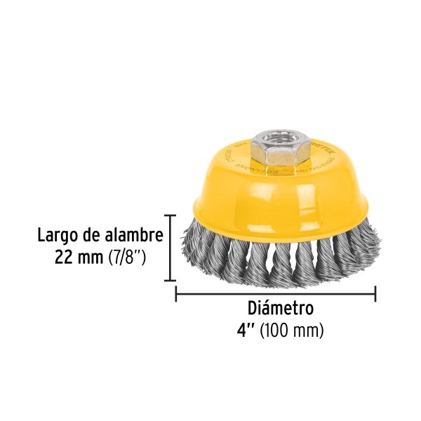28259 - Carda copa 4' alambre trenzado grueso, eje 5/8'-11, Pretul