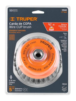 11541 - Carda copa 5' alambre trenzado fino, eje 5/8'-11, Truper