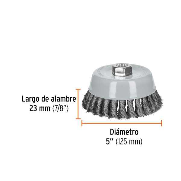 100853 - Carda copa 5' alambre trenzado fino, Multi-rosca, Truper