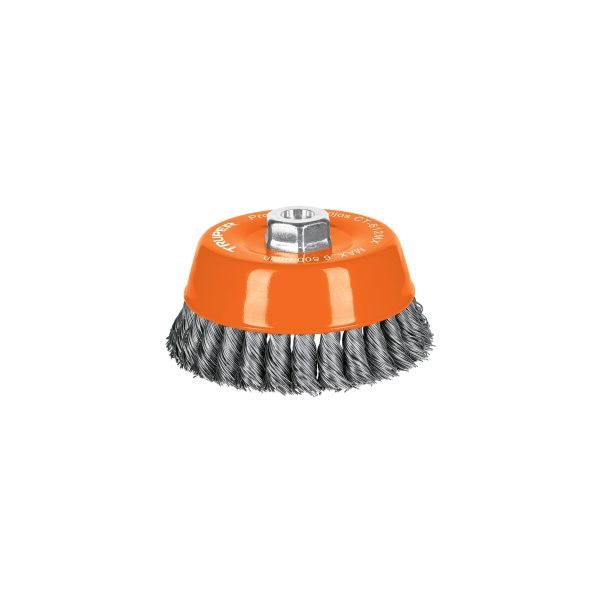 11543 - Carda copa 5' alambre trenzado grueso, eje M14, Truper