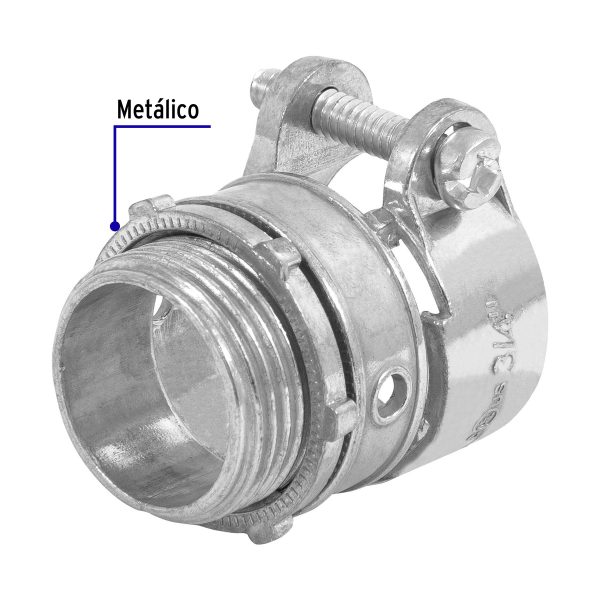 C-TUBOS FLEXIBLES 47341 - Conector recto 3/4' para tubo flexible metálico, Volteck