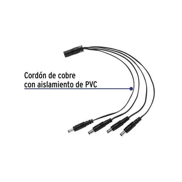 49788 - Cable Divisor de Energía tipo Pulpo 1 a 4 para CCTV, Volteck