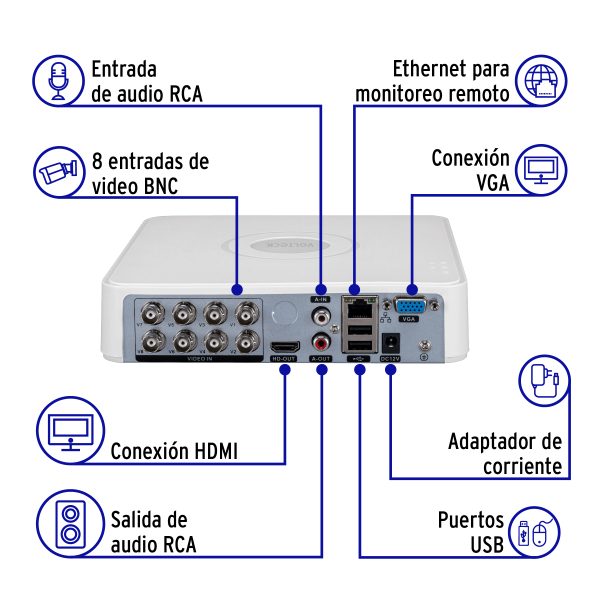 49585 - Video grabador DVR de 8 canales, 5MP, Volteck