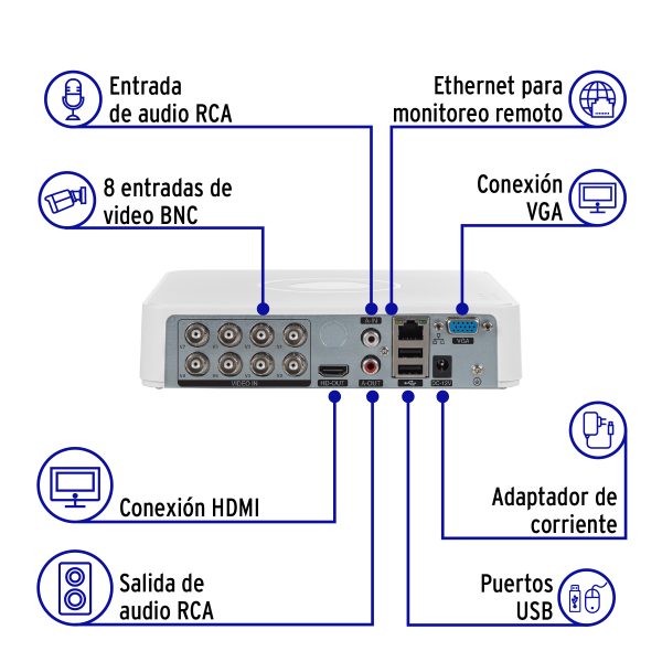 49588 - Kit video vigilancia, 8 canales, 4 cámaras, 5MP, Disco 1TB