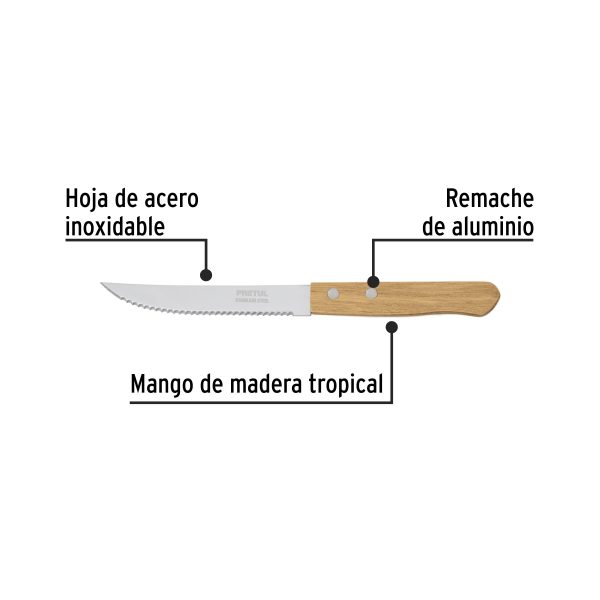 23083 - Cuchillo con sierra para asado 5' mango de madera, Pretul
