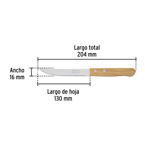 23083 - Cuchillo con sierra para asado 5' mango de madera, Pretul