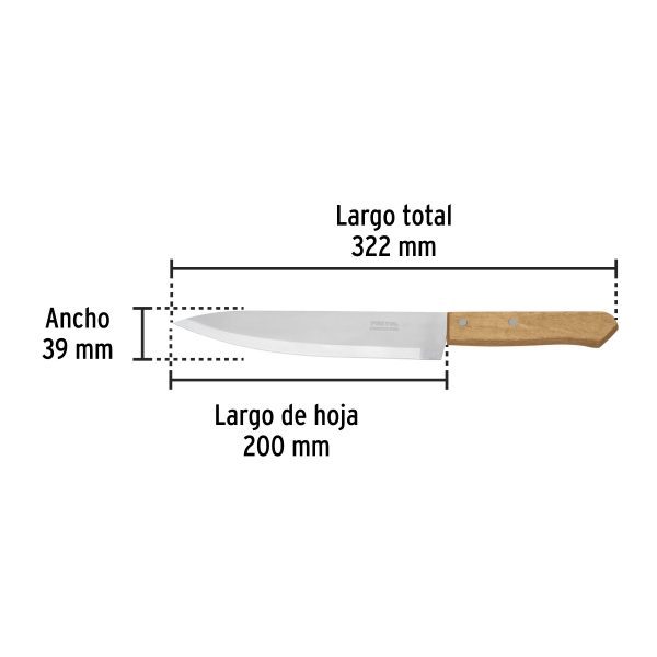23082 - Cuchillo de chef 8' mango de madera, Pretul