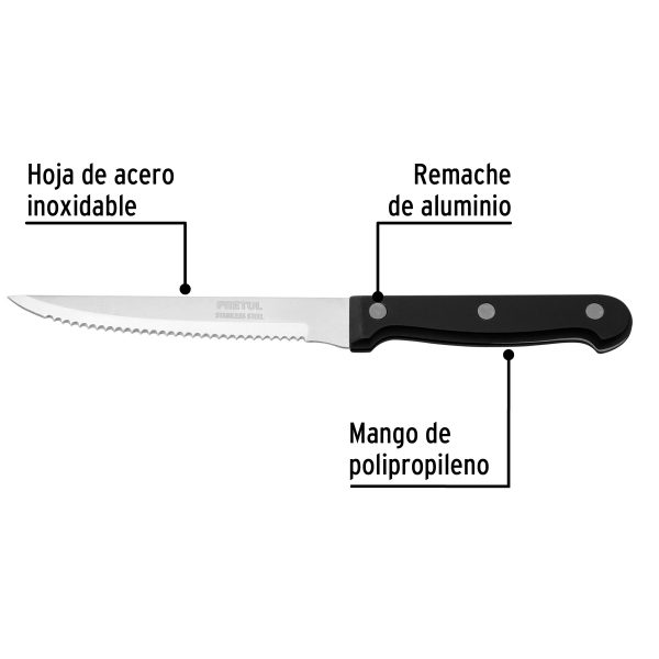 23092 - Cuchillo con sierra para asado 5' mango de plástico, Pretul