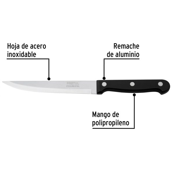 23093 - Cuchillo liso para asado 5' mango de plástico, Pretul