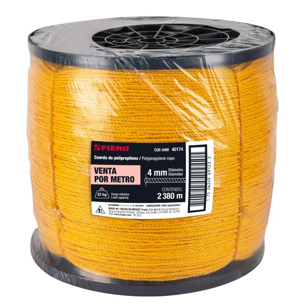 40174 - Metro de cuerda amarilla de polipropileno 4mm, carrete 2380m