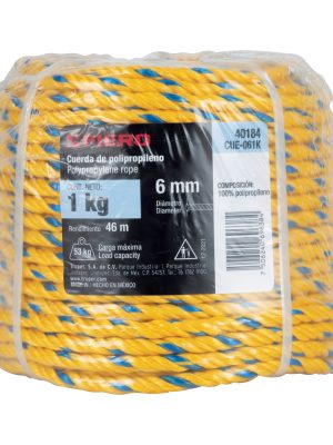 40184 - Kilo de cuerda amarilla de polipropileno 6 mm, rollo 1kg