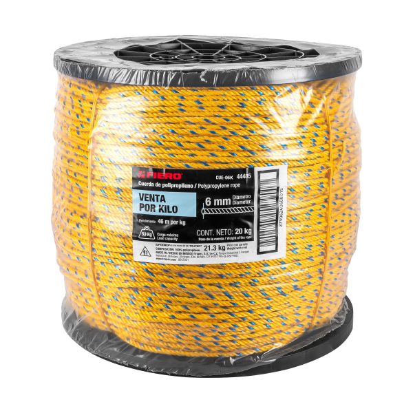 44485 - Kilo de cuerda amarilla de polipropileno 6mm, carrete 20kg