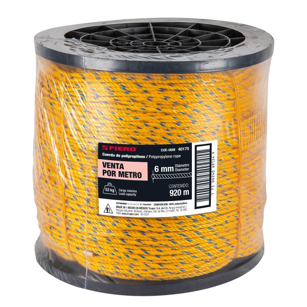 40175 - Metro de cuerda amarilla de polipropileno 6mm, carrete 920m
