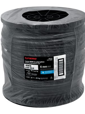 40763 - Kilo de cuerda negra de polipropileno 6 mm, carrete 20kg