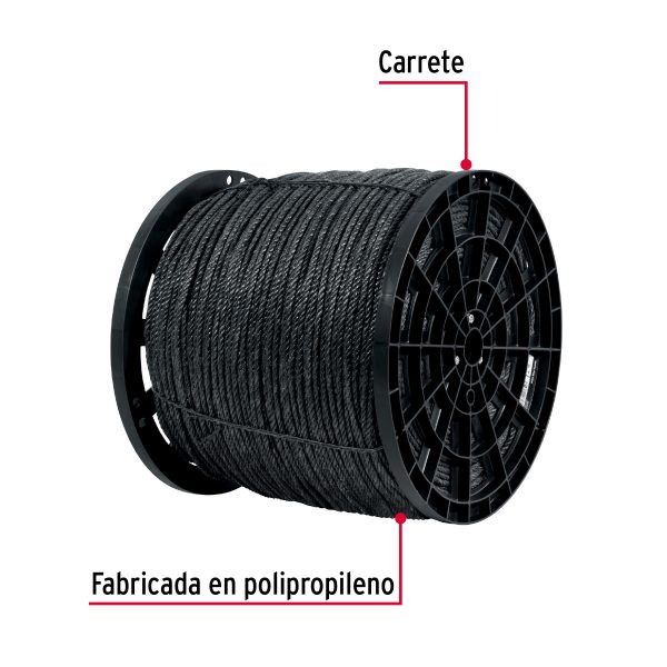 40763 - Kilo de cuerda negra de polipropileno 6 mm, carrete 20kg