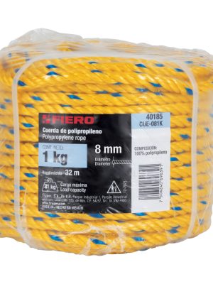 40185 - Kilo de cuerda amarilla de polipropileno 8 mm, rollo 1kg
