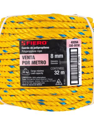 CUE-081ME1.jpg 40094 - Metro de cuerda amarilla de polipropileno 8 mm, rollo 32m