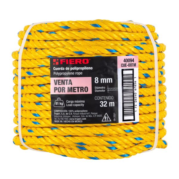 40094 - Metro de cuerda amarilla de polipropileno 8 mm, rollo 32m