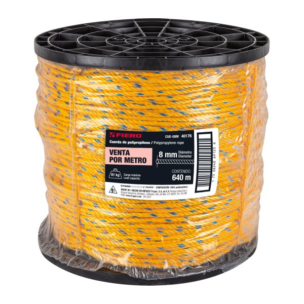 40176 - Metro de cuerda amarilla de polipropileno 8mm, carrete 640m