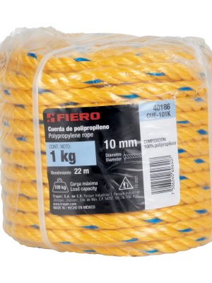 40186 - Kilo de cuerda amarilla de polipropileno 10 mm, rollo 1kg