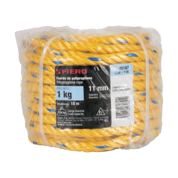40187 - Kilo de cuerda amarilla de polipropileno 11 mm, rollo 1kg