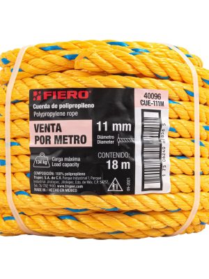 40096 - Metro de cuerda amarilla de polipropileno 11 mm, rollo 18m